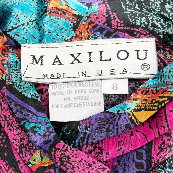 Vintage Maxilou Womens Blouse Size 8 Satin Vibrant Dopamine Colorful Statement - Picture 8 of 9